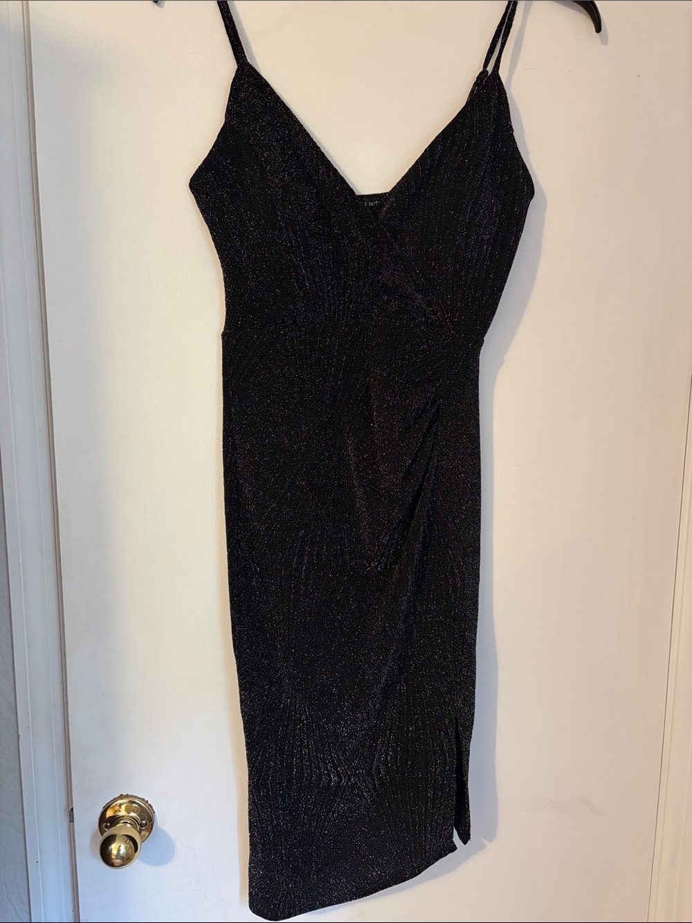 Three Pink Hearts Black Sparkle Midi Slip Dress